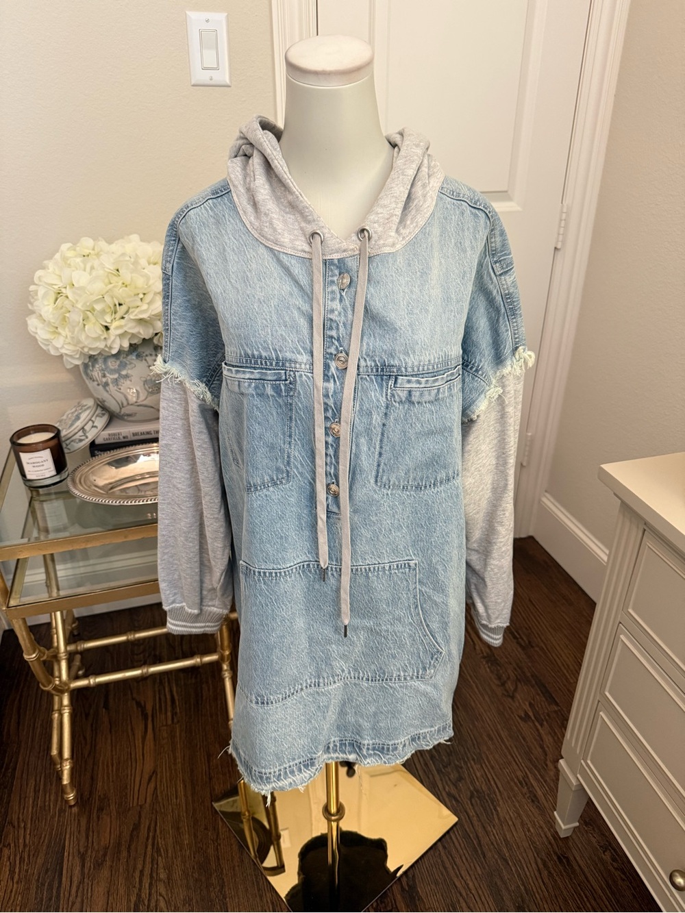 Free People Denim & Sweatshirt Hoodie Dress - Picture 2 of 6